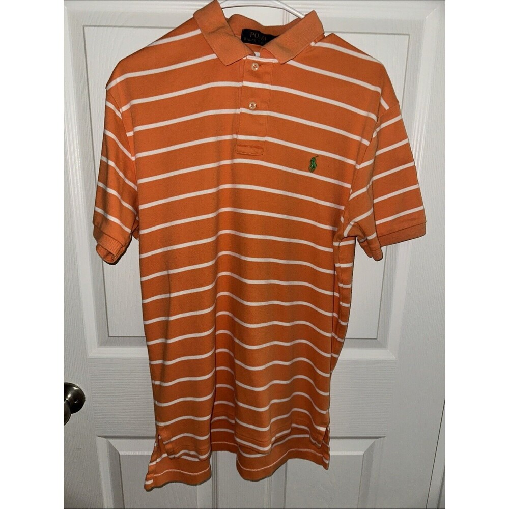 Polo Ralph Lauren Classic Shirt Mens M Orange Stripe Short Sleeve